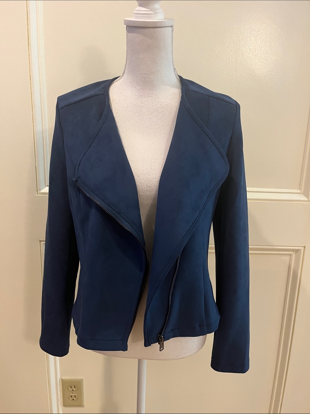 nOir Deep Navy Asymmetrical Faux Suede Jacket